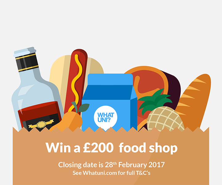 Whatuni? Win a £200 food shop. Closing date 28 February 2017. See Whatuni.com for full T&Cs.